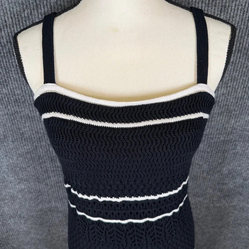 Abercrombie & Fitch Crochet Maxi Dress Womens M Black White Stripe Beach Resort